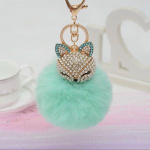 Mint Green Doll Purse Charm Keychain Faux Fur New
